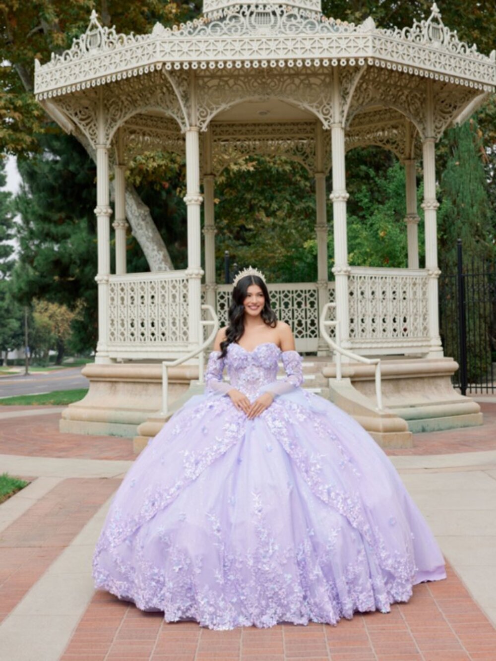 NEW QUINCEANERA DRESS WITH LONG REMOVABLE SLEEVES & FLORAL EMBROIDERY JT1459J